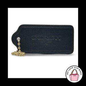 2.25" COACH NEW YORK Black Smooth Leather Brass Fob Bag Charm Keychain Hang Tag